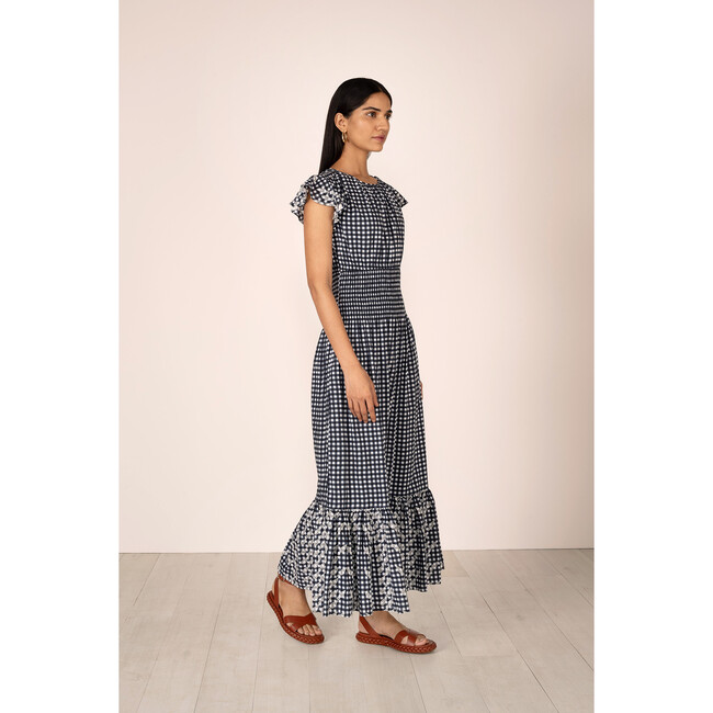 Women's Aurelia Gingham Flutter Sleeve Smocked Dress, Black - Dresses - 4