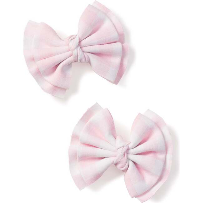 Set of 2 Small Hair Bows, Pink Gingham
