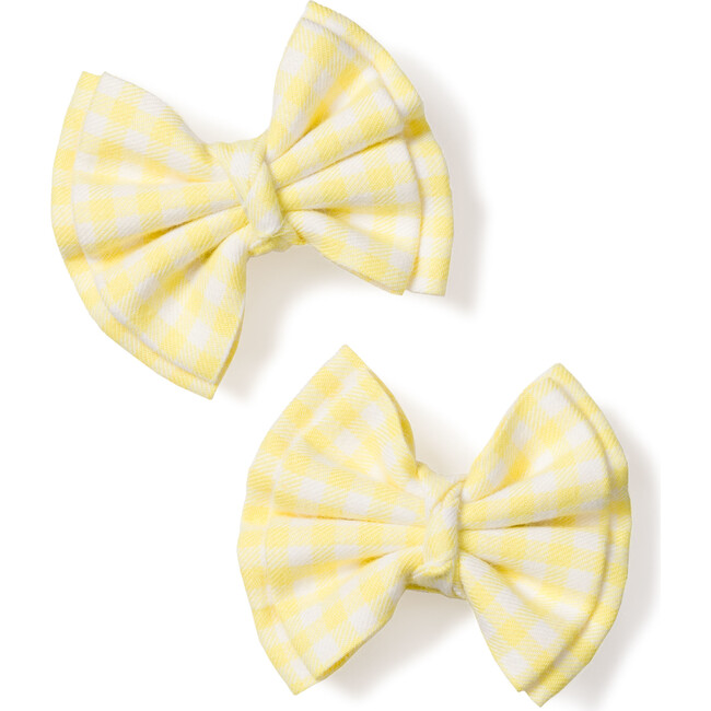 Set of 2 Small Hair Bows, Yellow Gingham