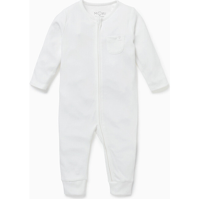 Ribbed Clever Zip Romper, White