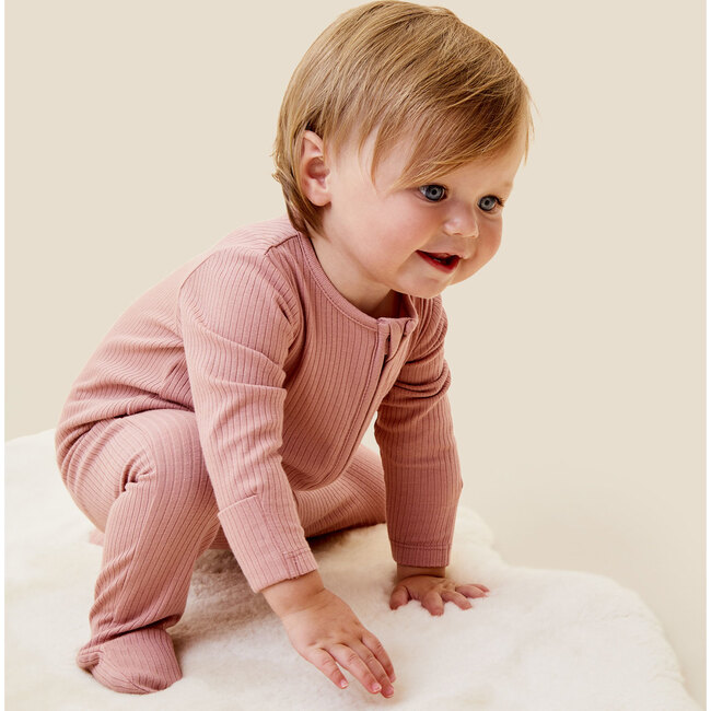 Ribbed Clever Zip Footie, Pink - Footie Pajamas - 4