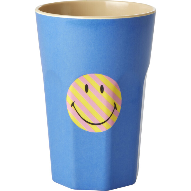 Tall Printed Melamine Cup, Blue Smiley