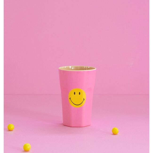 Tall Printed Melamine Cup, Pink Smiley - Tableware - 3