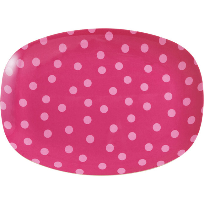 Small Printed Melamine Rectangular Plate, Pink Dots - Tableware - 1