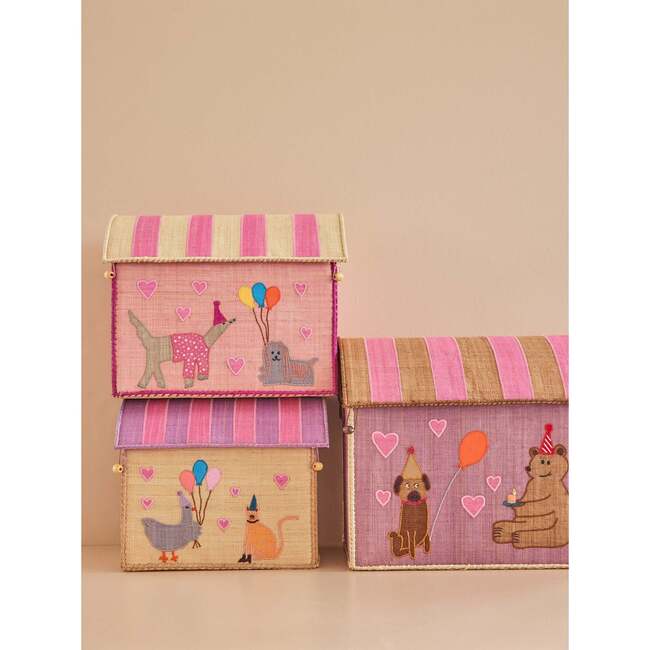 Raffia Themed Storage Baskets Set, Pink Party Animal (Set Of 3) - Storage - 2