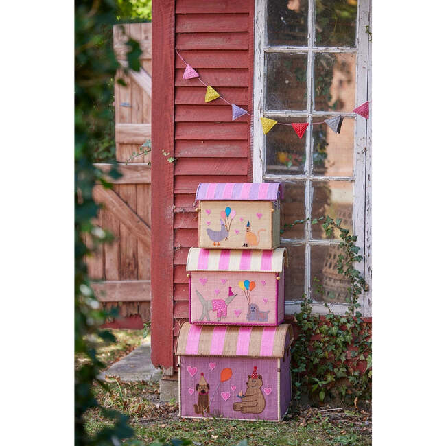 Raffia Themed Storage Baskets Set, Pink Party Animal (Set Of 3) - Storage - 3