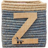 Raffia Contrast Border Square Basket With Embroidery On Raffia Letter - Z, Blue & Natural - Storage - 1 - thumbnail