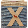 Raffia Contrast Border Square Basket With Embroidery On Raffia Letter - X, Blue & Natural - Storage - 1 - thumbnail