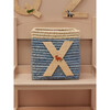 Raffia Contrast Border Square Basket With Embroidery On Raffia Letter - X, Blue & Natural - Storage - 2