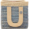 Raffia Contrast Border Square Basket With Embroidery On Raffia Letter - U, Blue & Natural - Storage - 1 - thumbnail
