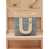 Raffia Contrast Border Square Basket With Embroidery On Raffia Letter - U, Blue & Natural - Storage - 2