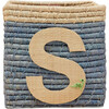 Raffia Contrast Border Square Basket With Embroidery On Raffia Letter - S, Blue & Natural - Storage - 1 - thumbnail