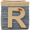 Raffia Contrast Border Square Basket With Embroidery On Raffia Letter - R, Blue & Natural - Storage - 1 - thumbnail