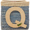 Raffia Contrast Border Square Basket With Embroidery On Raffia Letter - Q, Blue & Natural - Storage - 1 - thumbnail