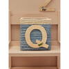 Raffia Contrast Border Square Basket With Embroidery On Raffia Letter - Q, Blue & Natural - Storage - 2