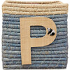 Raffia Contrast Border Square Basket With Embroidery On Raffia Letter - P, Blue & Natural - Storage - 1 - thumbnail