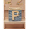 Raffia Contrast Border Square Basket With Embroidery On Raffia Letter - P, Blue & Natural - Storage - 2