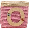 Raffia Contrast Border Square Basket With Embroidery On Raffia Letter - O, Pink & Natural - Storage - 1 - thumbnail