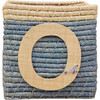 Raffia Contrast Border Square Basket With Embroidery On Raffia Letter - O, Blue & Natural - Storage - 1 - thumbnail