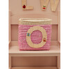 Raffia Contrast Border Square Basket With Embroidery On Raffia Letter - O, Pink & Natural - Storage - 2