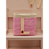 Raffia Contrast Border Square Basket With Embroidery On Raffia Letter - L, Pink & Natural - Storage - 2