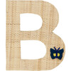 Raffia Contrast Border Square Basket With Embroidery On Raffia Letter - L, Pink & Natural - Storage - 3