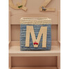 Raffia Contrast Border Square Basket With Embroidery On Raffia Letter - M, Blue & Natural - Storage - 2