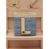 Raffia Contrast Border Square Basket With Embroidery On Raffia Letter - L, Blue & Natural - Storage - 2