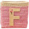 Raffia Contrast Border Square Basket With Embroidery On Raffia Letter - F, Pink & Natural - Storage - 1 - thumbnail