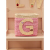 Raffia Contrast Border Square Basket With Embroidery On Raffia Letter - G, Pink & Natural - Storage - 2