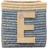 Raffia Contrast Border Square Basket With Embroidery On Raffia Letter - E, Blue & Natural - Storage - 1 - thumbnail