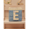 Raffia Contrast Border Square Basket With Embroidery On Raffia Letter - E, Blue & Natural - Storage - 2