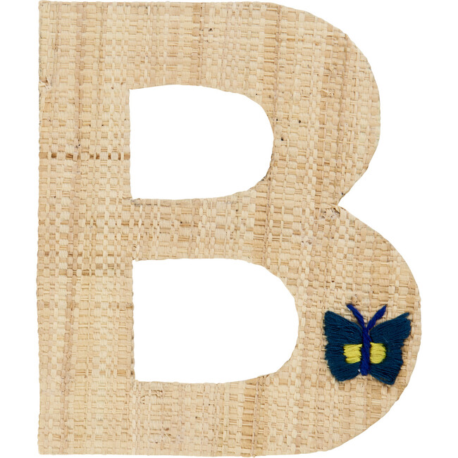 Raffia Contrast Border Square Basket With Embroidery On Raffia Letter - E, Pink & Natural - Storage - 3