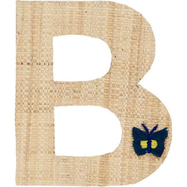 Raffia Contrast Border Square Basket With Embroidery On Raffia Letter - D, Pink & Natural - Storage - 3