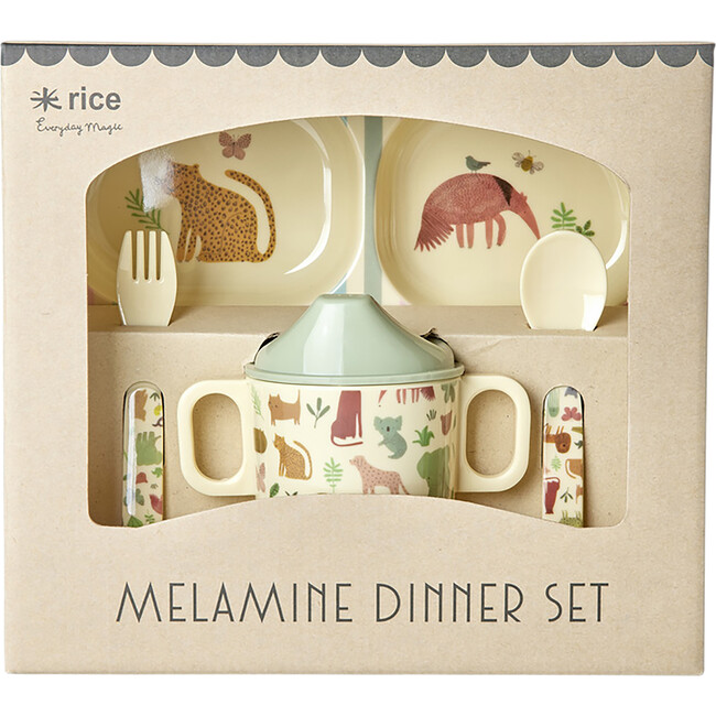 Printed Melamine 4-Piece Baby Dinner Set In Gift Box, Sweet Jungle