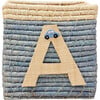 Raffia Contrast Border Square Basket With Embroidery On Raffia Letter - A, Blue & Natural - Storage - 1 - thumbnail