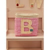 Raffia Contrast Border Square Basket With Embroidery On Raffia Letter - B, Pink & Natural - Storage - 2