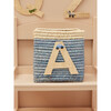 Raffia Contrast Border Square Basket With Embroidery On Raffia Letter - A, Blue & Natural - Storage - 2
