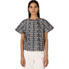 Women's Rada Gingham Gathered Neck Raglan Sleeve Top, Black - Blouses - 1 - thumbnail
