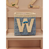 Raffia Contrast Border Square Basket With Embroidery On Raffia Letter - W, Blue & Natural - Storage - 2