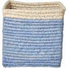 Raffia Contrast Border Square Basket With Embroidery On Raffia Letter - W, Blue & Natural - Storage - 3