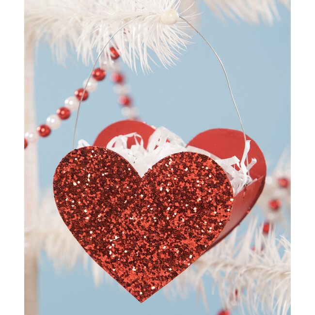 Tin Glitter Heart Bucket Mini Ornament - Accents - 2