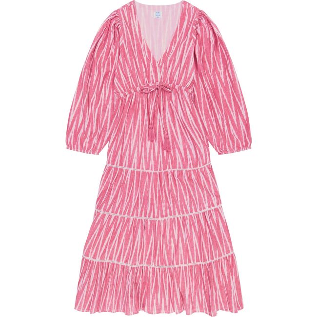 Women's Odette Ikat V-Neck Long Sleeve Print Maxi Dress, Pink