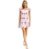 Women's Square Neck Embroidered Short Sleeve Mini Dress, Pink - Dresses - 2