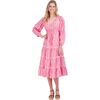 Women's Odette Ikat V-Neck Long Sleeve Print Maxi Dress, Pink - Dresses - 2