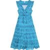 Women's Giselle Ikat V-Neck Ruffle Sleeve Maxi Dress, Turquoise - Dresses - 1 - thumbnail