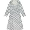 Women's Leaf Block Print V-Neck Fit-N-Flare Long Sleeve Caftan  Dress, Navy - Cover-Ups - 1 - thumbnail