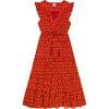 Women's Giselle Ikat V-Neck Ruffle Sleeve Maxi Dress, Red & Gold - Dresses - 1 - thumbnail