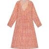 Women's Floral Block Print V-Neck Fit-N-Flare Long Sleeve Caftan  Dress, Pink - Cover-Ups - 1 - thumbnail