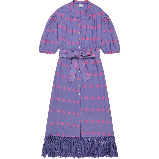 Women's Estelle Periwinkle Embroidered Fringed Shirt Dress, Multicolors